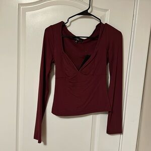 Maroon Lulus sweetheart neck longsleeve top